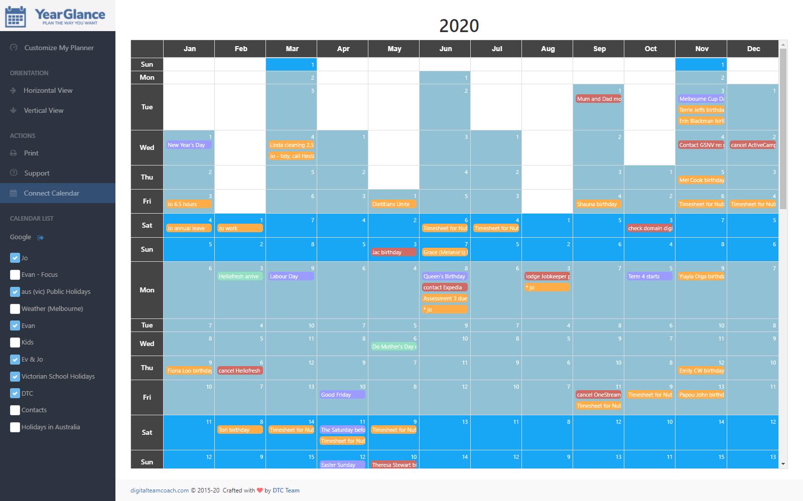 screenshot of Year Glance